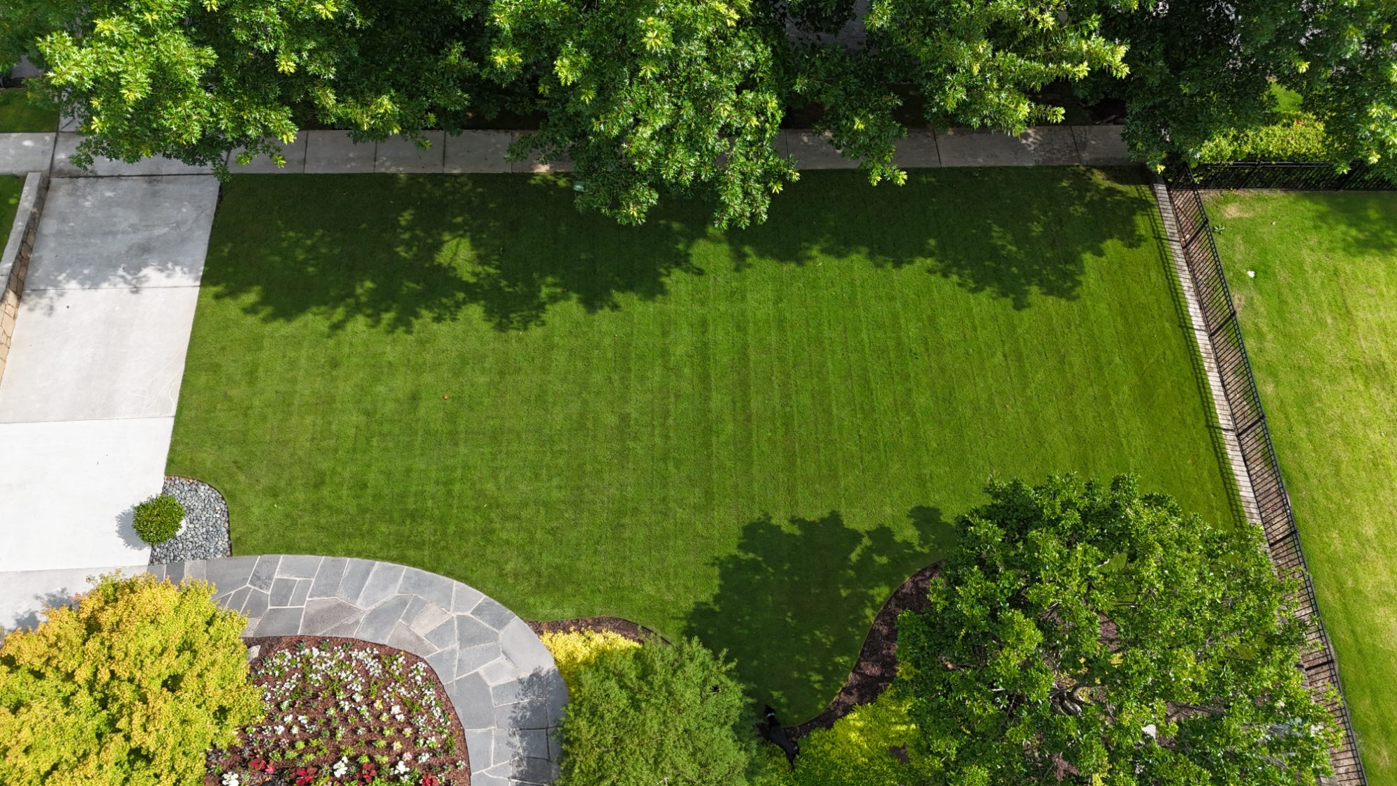 Aerial view of a healthy soil-first lawn in Atlanta